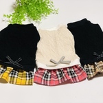 犬服『ブルー追加　タータンチェック　アラン風ニットワンピース』わんこ服　ワンピース　秋　冬