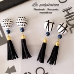 -monochromeシリーズ- ☆くるみボタンのタッセルピアス☆