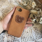 くまさんの本革スマホケース背面型 iPhoneのみ ヌメ レザー シンプル 韓国 かわいい