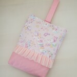 ピンク　女の子　ミュージカルユニコーン　ゆめかわ　チュール　フリル　上履き入れ　シューズバック　キルティング　入園入学　ゆめかわ