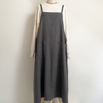 秋冬のロングのキャミエプロン　グレー【受注製作】