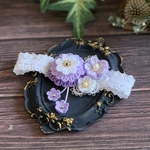 つまみ細工　可愛い藤色お花のベビーヘアバンド　お宮参り、初節句、お食い初め、100日祝いに