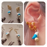 ⭐︎再販⭐︎セキセイインコとコットンパールのピアス♡ブルーの子　