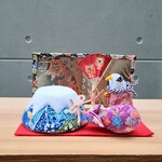 初夢の集い【屏風付き】　一富士二鷹三茄子　四扇　縁起物　お正月　富士山　梟　置物　インテリア　ちりめん細工