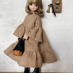 リカちゃん服＊フレア袖ティアードワンピース・カフェオレ