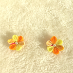 再販★ちりめん細工ミニピアス黄色×オレンジ