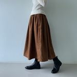 キャメル　コーディロイ　ミモレ丈 フレアギャザースカート  　