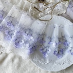 1m 美しい 花 フラワー刺繍 チュールレース BK210933 ラベンダー系 ハンドメイド 手芸 素材 材料 DIY