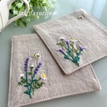 🌿ハーブ・手刺繍コースター2点セット『ラベンダー＆カモミール』