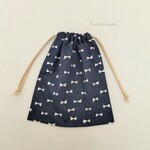 【送料込】✰*30×35✰* 濃紺カラー⋆⑅デニム調オックス布地⋆⑅リボンがたくさん⋆⑅きんちゃく袋(大)
