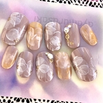 ネイルチップ　SALE ☆ ジェルネイル　ベージュ　ホワイト　お花　水彩フラワー　シンプル　パールベージュ　結婚式　ウエディング　春ネイル
