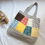 アヒルと植物のパッチワークバック　タック入り トートバック