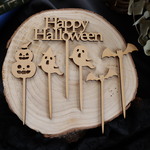 木製ケーキトッパー　６点セット　ハロウィン　Halloween　かぼちゃ　おばけ　こうもり