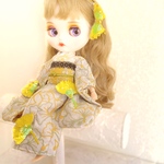 銀杏の精　オートクチュール刺繍ドール服　ブライスアウトフィット　着せ替えドレス　和服　着物