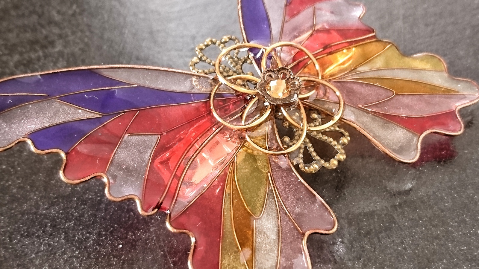 黄昏色のステンドグラス蝶バレッタ（hair ornaments of Stained