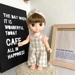 ナチュラルチェックのサロペット&サーモンピンクのトップス&ヘアバンドセット ＊メルちゃん ソランちゃんの服＊