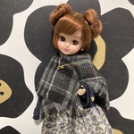 リカちゃん　大判ストール　正方形　モノトーンチェック