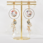 花柄コットンパールのシャンデリアピアス/イヤリング