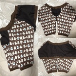 ⛄クッション薄手/肘あてわんこ服 ＜首50＞雪だるま柄　キルトニット（ネイビー）現品限り