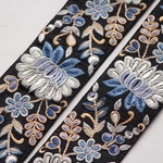 インド刺繍リボンᢂシルクフラワーリボン【ブルー/ブラック】刺繍リボン 刺繍リボン トリム ブレード ジャガードリボン チロリアンテープ レース チュールレース