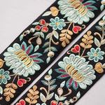 インド刺繍リボンᢂシルクフラワーリボン【グリーン/ブラック】刺繍リボン 刺繍リボン トリム ブレード ジャガードリボン チロリアンテープ レース チュールレース