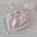 【送料込み】ゆめかわいいユニコーン巾着ポーチ（キーチャーム付き）