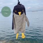 厚手のリネンのペンギン巾着