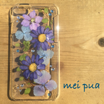 iPhone6/6s 春 ブルー ムラサキ 押し花携帯ケース