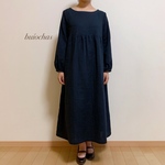 Wガーゼ 胸元切り替えワンピース(navy)
