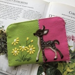 🦌felt de patchwork子鹿とお花のポーチ🌼