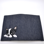 フレンチブルドッグ刺繍ブックカバー　デニム