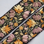 インド刺繍リボンᢂシルクフラワーリボン【イエロー/ブラック】刺繍リボン 刺繍リボン トリム ブレード ジャガードリボン チロリアンテープ レース チュールレース