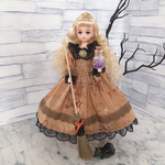 アンティーク調　前後2デザイン楽しめる　ワンピース🧙‍♀️魔法の小瓶、🐈‍⬛黒猫、🧹魔女っ娘ホウキ付き