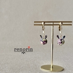 【再販】petit lapin(プティラパン) ピアス　イヤリング　(パープル) リバティ生地　つまみ細工　うさぎ　七五三