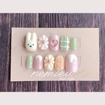 #6 ネイルチップ うさぎとお花♡ うさぎネイル 推しネイル 推しカラーネイル 動物ネイル お花ネイル フットネイル チェックネイル  ハートネイル ねこネイル 推しカラー ミッフィーネイル