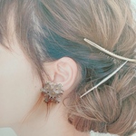 【2way】ガラスの小花ピアス、イヤリング【グレー】
