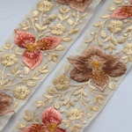 インド刺繍リボンᢂくすみカラーフラワーリボン【ブラウン】刺繍リボン 刺繍リボン トリム ブレード ジャガードリボン チロリアンテープ レース チュールレース