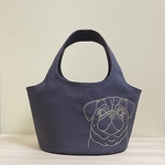 chiro89・パグ刺繍トートバッグ・ハンドトート・帆布トート・帆布バッグ・刺繍バッグ・6個ポケット【S】