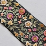 インド刺繍リボン　花園極太リボン【パープル/ブラック】　刺繍リボン/リボン/シルクリボン/トリム/ブレード/ジャガードリボン/チロリアンテープ/レース/チュール