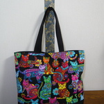 USA生地　ミステリアスキャットいっぱいのトートバッグ