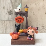 再販☆ ラスト　ハロウィン　ミニチュア　粘土細工　樹脂粘土　黒猫　魔女　かぼちゃ　飾り　Halloween