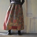 着物リメイク*ギャザースカート*茶金のロング