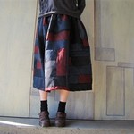 着物リメイク*ギャザースカート*ぐるぐるパッチ紺