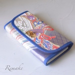 正絹＊ブルー＊着物帯リメイク＊束ね熨斗＊長財布