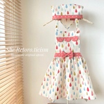 ☆キラキラしずく柄☆　こどもエプロン&三角巾　（キナリ）【100~110cm.110~120cm.120~130cm.130~140cm.140~150cm】