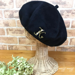 秋冬【大人/厚手起毛】播州織イニシャル刺繍ベレー帽 ネイビー　帽子　ナチュラル　お出かけ　清楚