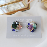 チェコガラスの小ぶりなイヤリングgreen×purple