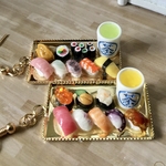 ミニチュア お寿司プレートお茶付のピアス or ストラップ