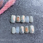 【green＆orangeオーロラnail】onesize nailhousejillme 成人式　ネイルチップ