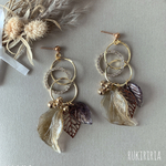 RUKIRIRIA #614 ゴールドリング×リーフピアス  大ぶりピアス 大ぶりイヤリング 